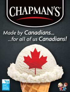 Image of a Chapman's poster with a vanilla ice cream with a red maple leaf overlaying the ice cream.