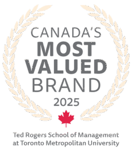 Badge logo for "Canada's Most Valued Brand 2025 from Ted Rogers School of Management at Toronto Metropolitan University"